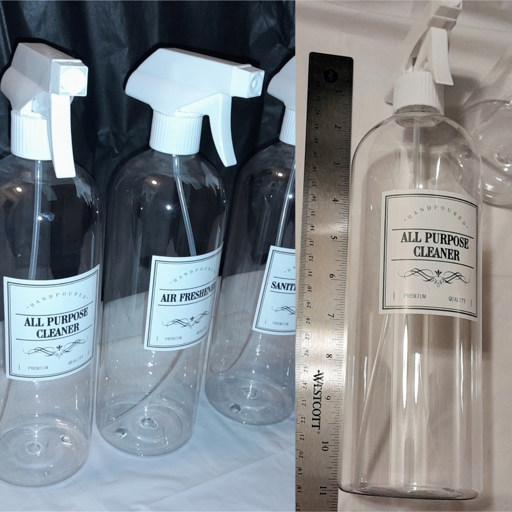 32oz Clear Plastic Spray Bottles 3pk Labeled Cleaning Supplies - Picture 4 of 6